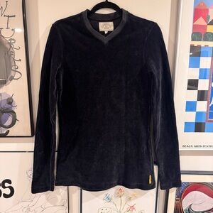 Vintage Armani Jeans Navy velour ribbed  Long Sleeve Sweater - fits like men’s S
